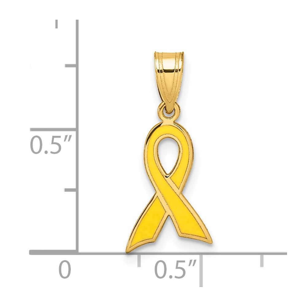 14K Gelbgold Klein Emailliert Bewusstsein Schleife Charm