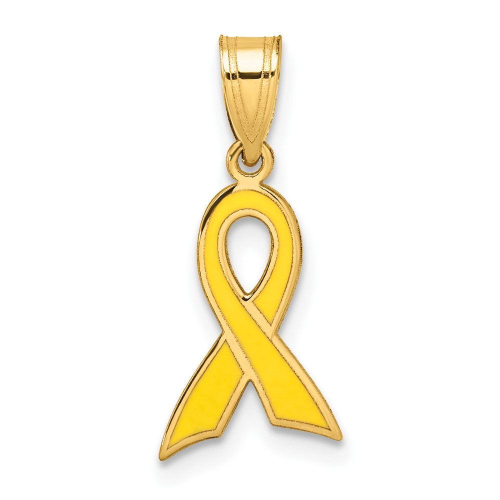 14K Gelbgold Klein Emailliert Bewusstsein Schleife Charm