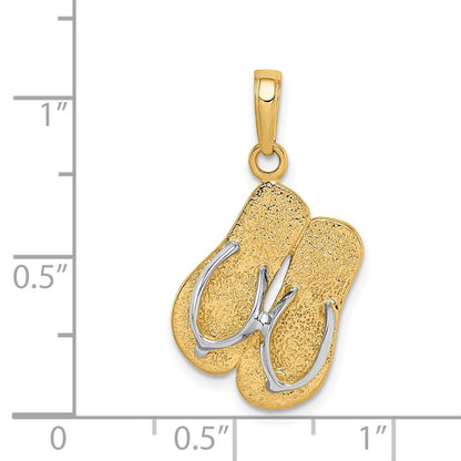 14 Karat Gelb- und Rhodiumgold großer doppelseitiger Flip-Flop-Anhänger
