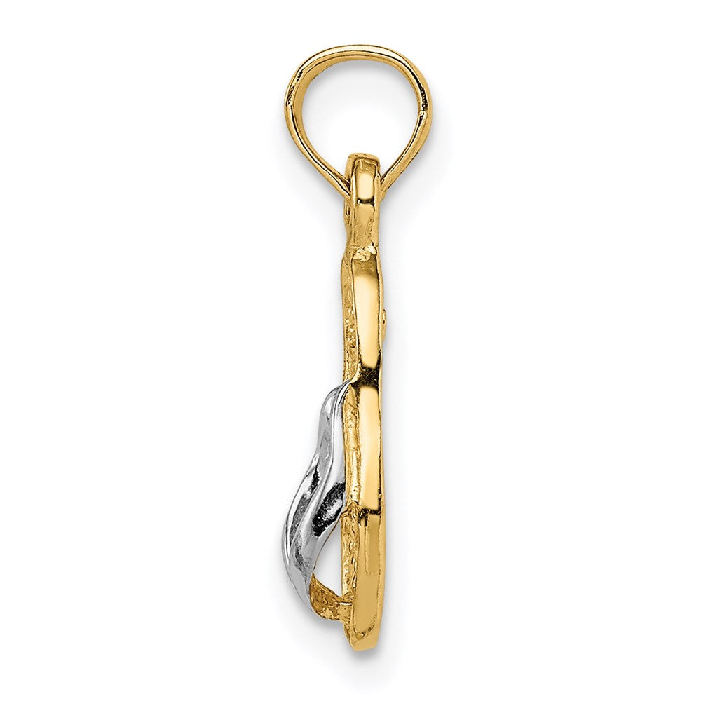14K Gelb & Rhodium 3d mit Rhodium Einfach Flip-flop Anhänger