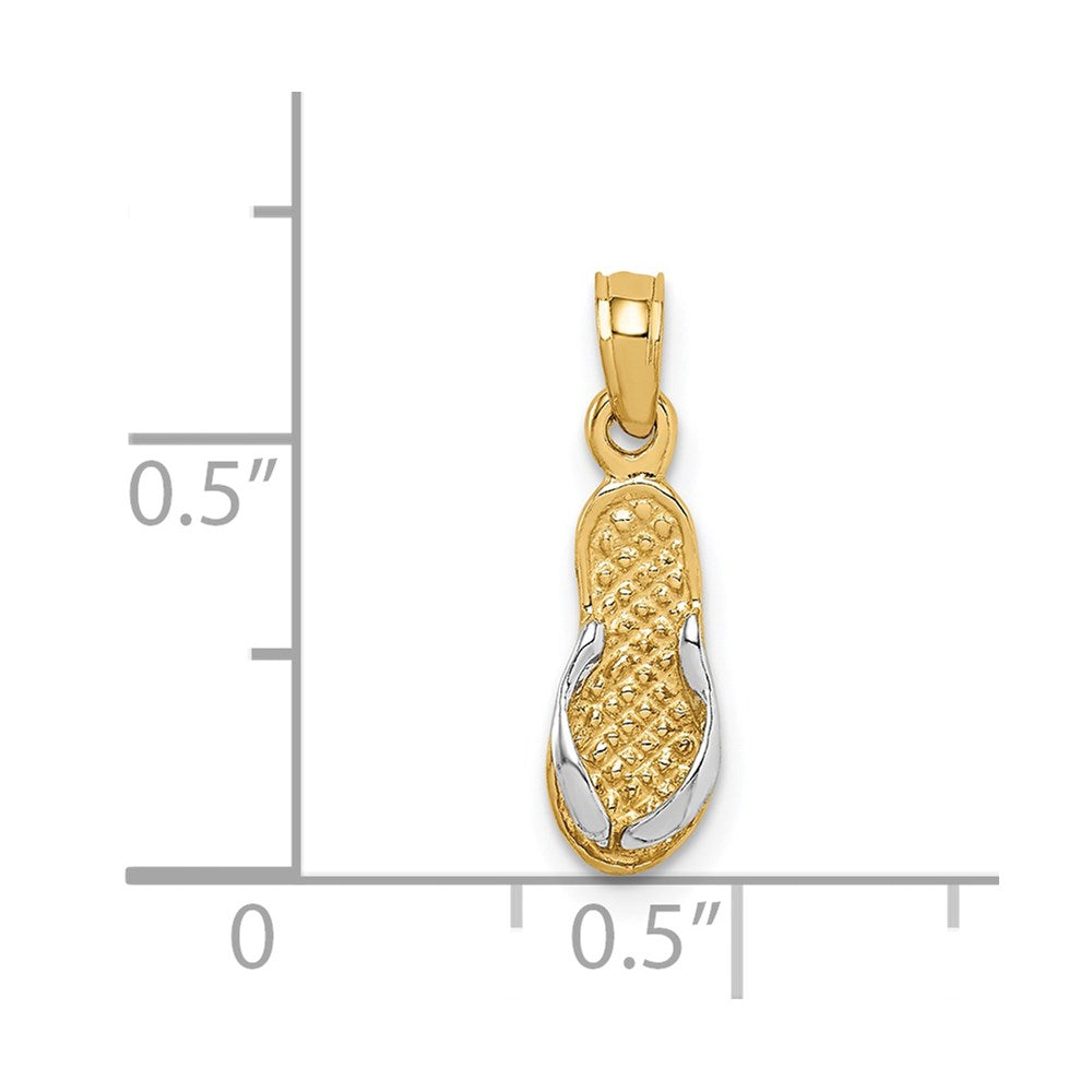 14K Gelb & Rhodium 3d mit Rhodium Einfach Flip-flop Anhänger