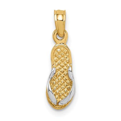 14K Gelb & Rhodium 3d mit Rhodium Einfach Flip-flop Anhänger