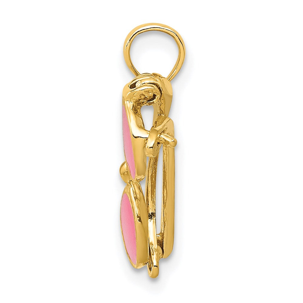 14K Gelbgold 3-d Rosa Emailliert Beweglich Sunglasses Anhänger