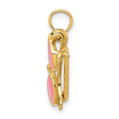14K Gelbgold 3-d Rosa Emailliert Beweglich Sunglasses Anhänger