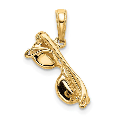 14K Gelbgold 3-d Rosa Emailliert Beweglich Sunglasses Anhänger