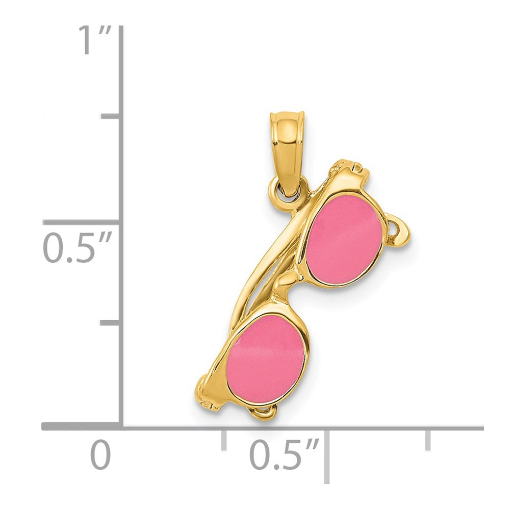 14K Gelbgold 3-d Rosa Emailliert Beweglich Sunglasses Anhänger
