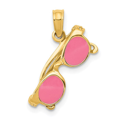 14K Gelbgold 3-d Rosa Emailliert Beweglich Sunglasses Anhänger