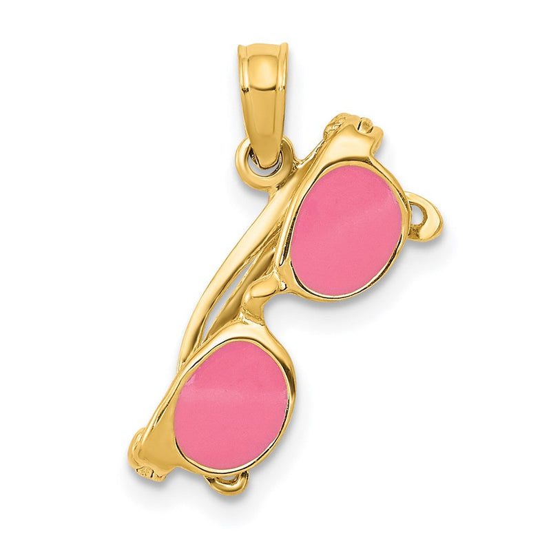 14K Gelbgold 3-d Rosa Emailliert Beweglich Sunglasses Anhänger