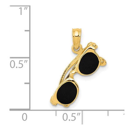 14K Gelbgold 3-d Schwarz Emailliert Beweglich Sunglasses Anhänger