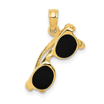 14K Gelbgold 3-d Schwarz Emailliert Beweglich Sunglasses Anhänger