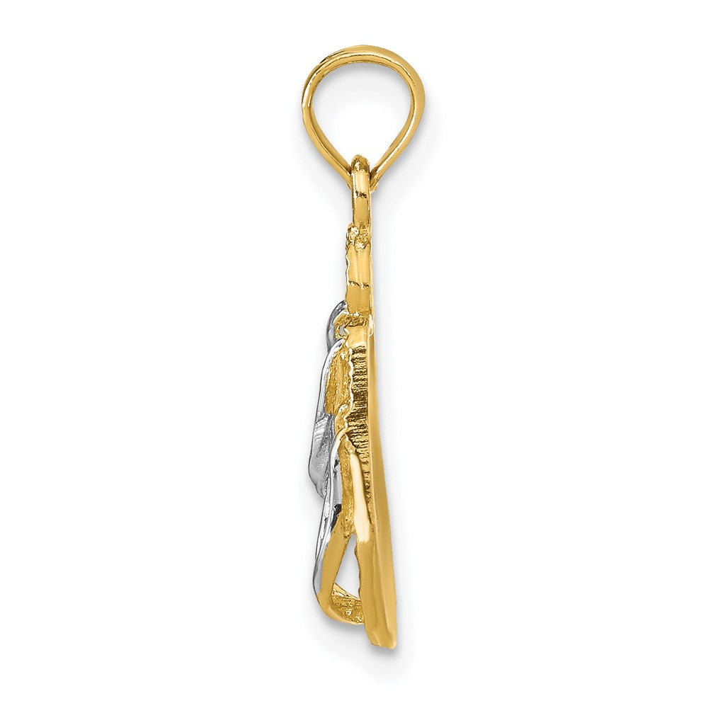 14K Gelb & Rhodium mit Rhodium 3d Hawaii Doppelt Flip-flop Anhänger