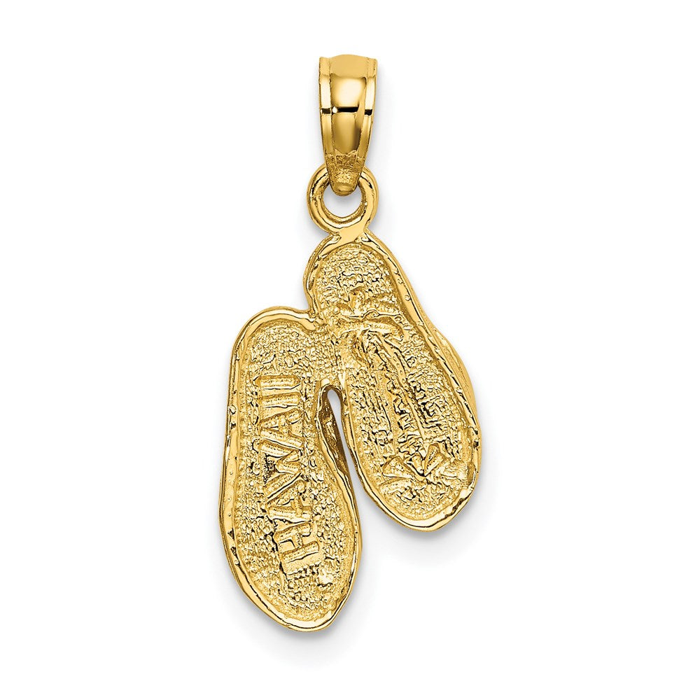 14K Gelb & Rhodium mit Rhodium 3d Hawaii Doppelt Flip-flop Anhänger