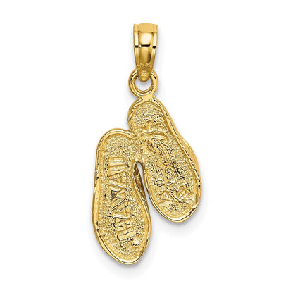 14K Gelb & Rhodium mit Rhodium 3d Hawaii Doppelt Flip-flop Anhänger