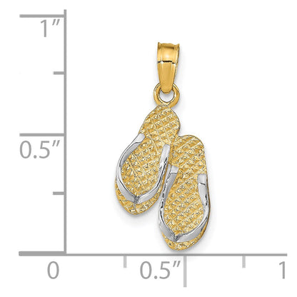 14K Gelb & Rhodium mit Rhodium 3d Hawaii Doppelt Flip-flop Anhänger