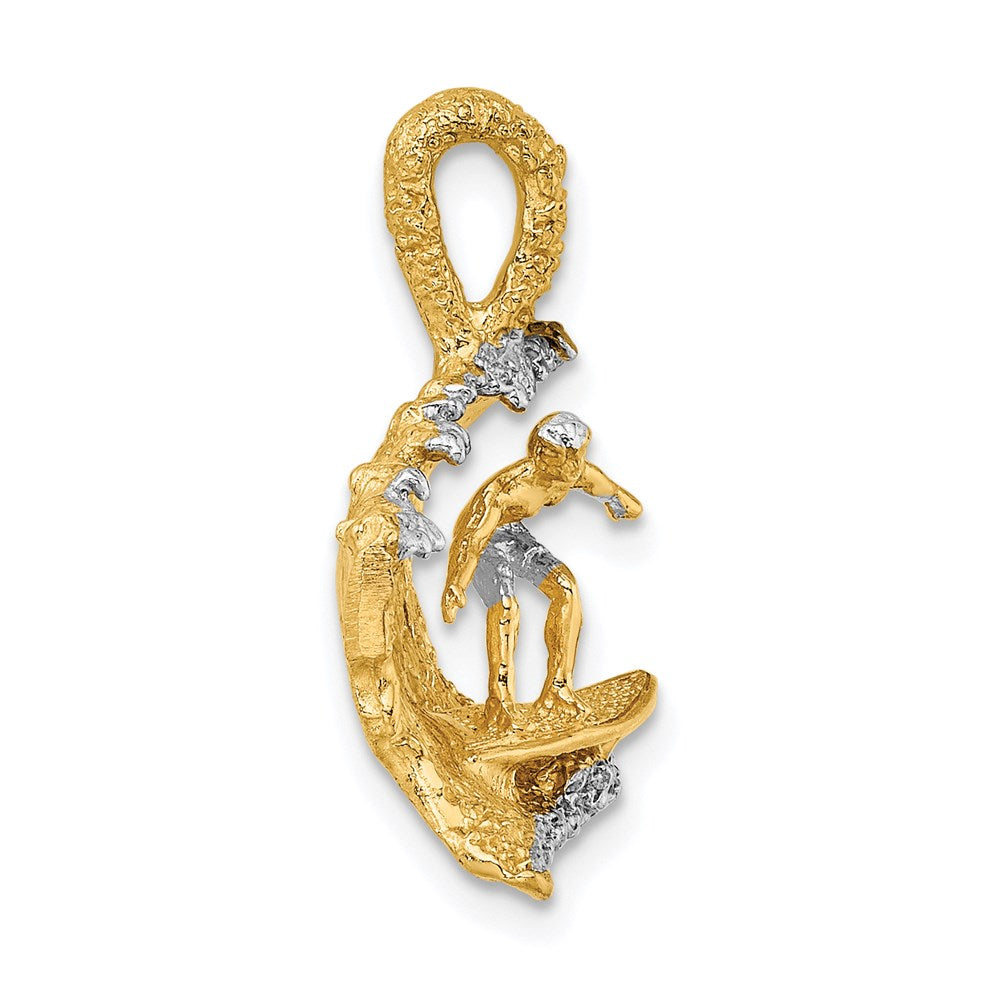 14K Gelb- und Rhodiumgold Rhodium 3-D Surfer-in-der-Welle-Charm