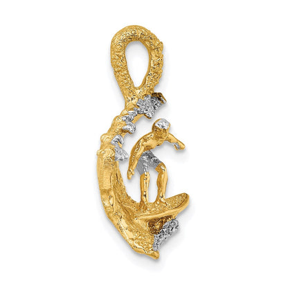 14K Gelb- und Rhodiumgold Rhodium 3-D Surfer-in-der-Welle-Charm