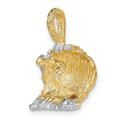14K Gelb- und Rhodiumgold Rhodium 3-D Surfer-in-der-Welle-Charm