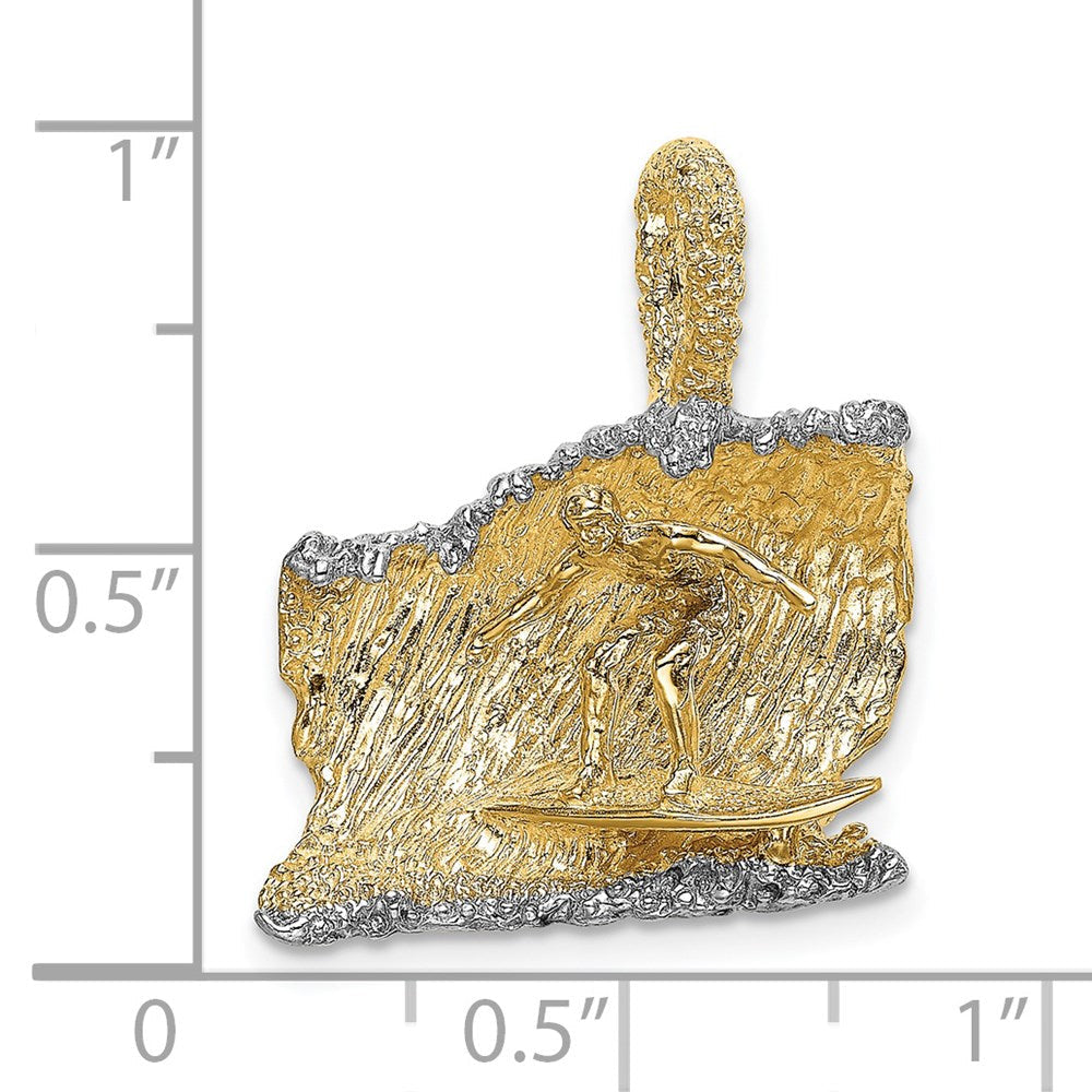 14K Gelb- und Rhodiumgold Rhodium 3-D Surfer-in-der-Welle-Charm