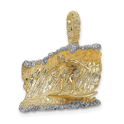 14K Gelb- und Rhodiumgold Rhodium 3-D Surfer-in-der-Welle-Charm