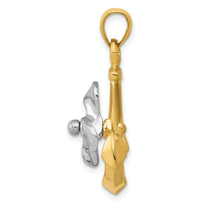 14 Karat Bicolor-Gold 3-D-Anker-Anhänger mit beweglichem Propeller