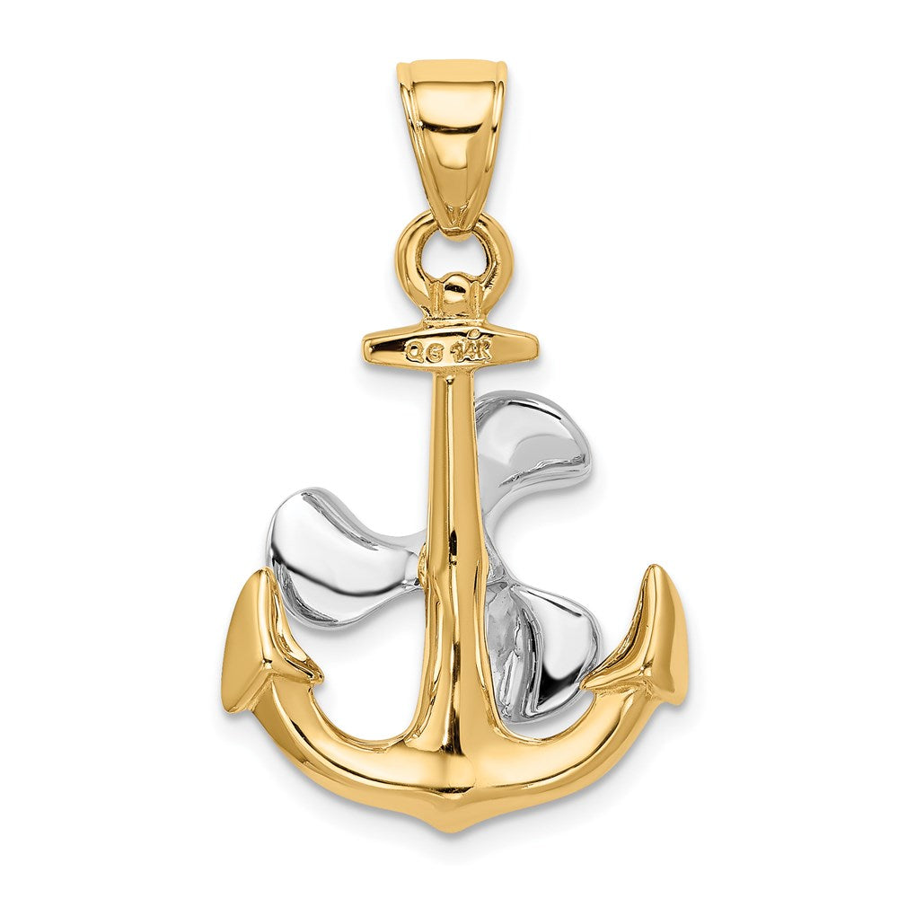 14 Karat Bicolor-Gold 3-D-Anker-Anhänger mit beweglichem Propeller