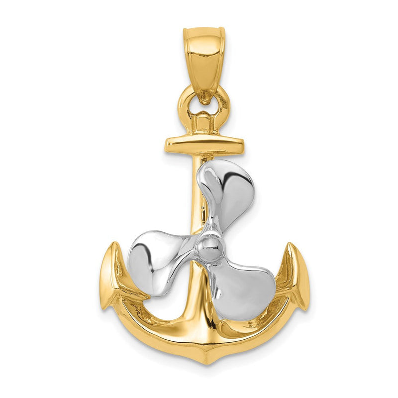 14 Karat Bicolor-Gold 3-D-Anker-Anhänger mit beweglichem Propeller