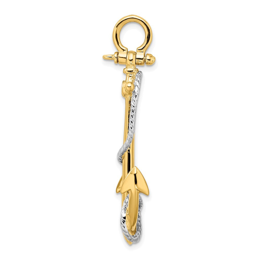 14K Bicolor-Gold 3-D-Anker-Anhänger mit verschlungenem Seil-Akzent