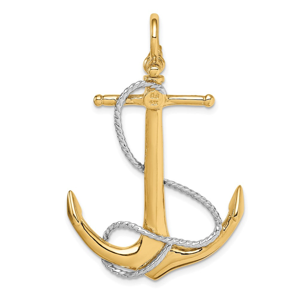 14K Bicolor-Gold 3-D-Anker-Anhänger mit verschlungenem Seil-Akzent