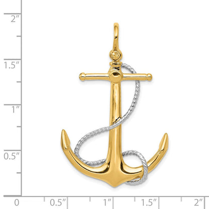 14K Bicolor-Gold 3-D-Anker-Anhänger mit verschlungenem Seil-Akzent