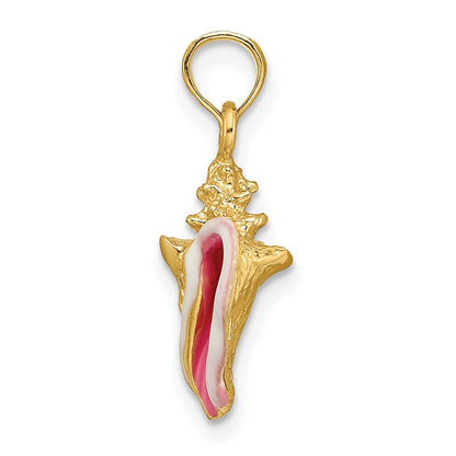 14K Gelbgold Emaillierter 3D-Muschel-Anhänger (Conch)