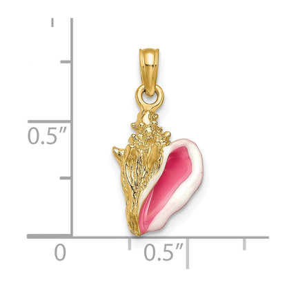 14K Gelbgold Emaillierter 3D-Muschel-Anhänger (Conch)