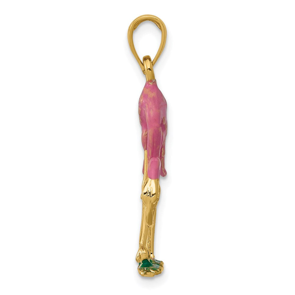 14K Gelbgold Anhänger Flamingo 3D pink emailliert