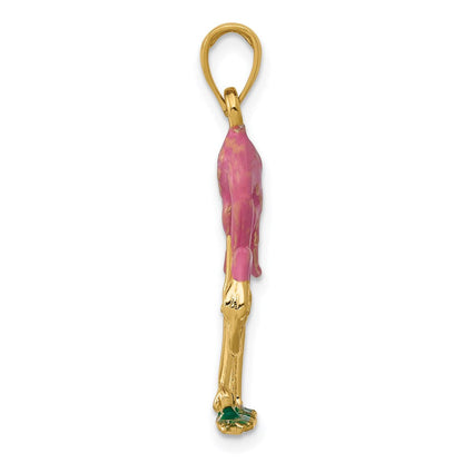 14K Gelbgold Anhänger Flamingo 3D pink emailliert