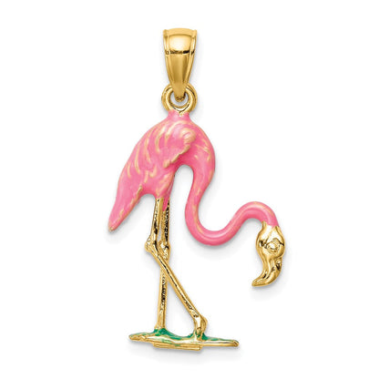 14K Gelbgold Anhänger Flamingo 3D pink emailliert