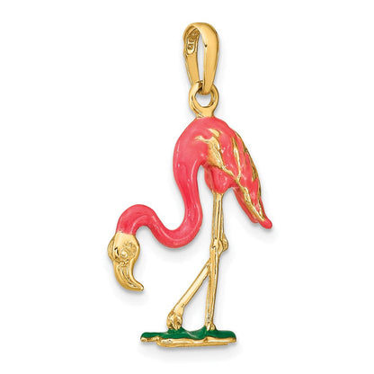 14K Gelbgold Anhänger Flamingo 3D pink emailliert