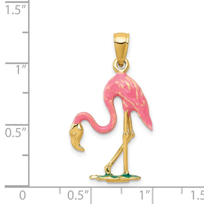 14K Gelbgold Anhänger Flamingo 3D pink emailliert