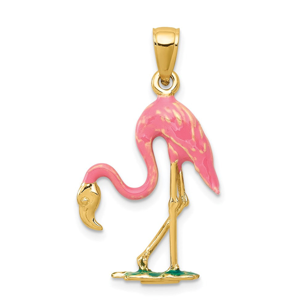 14K Gelbgold Anhänger Flamingo 3D pink emailliert
