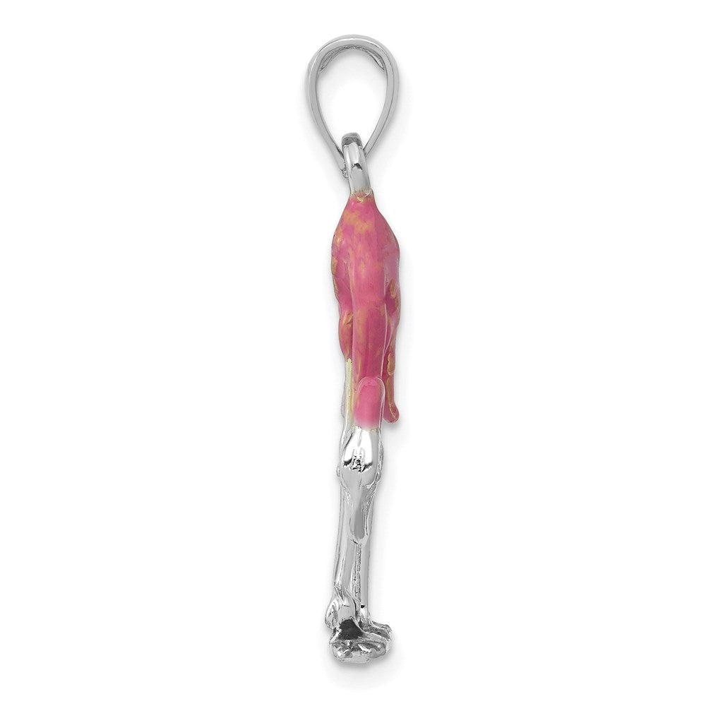 14K Weißgold emaillierter 3-D-Flamingo-Anhänger in Pink