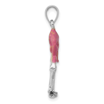 14K Weißgold emaillierter 3-D-Flamingo-Anhänger in Pink