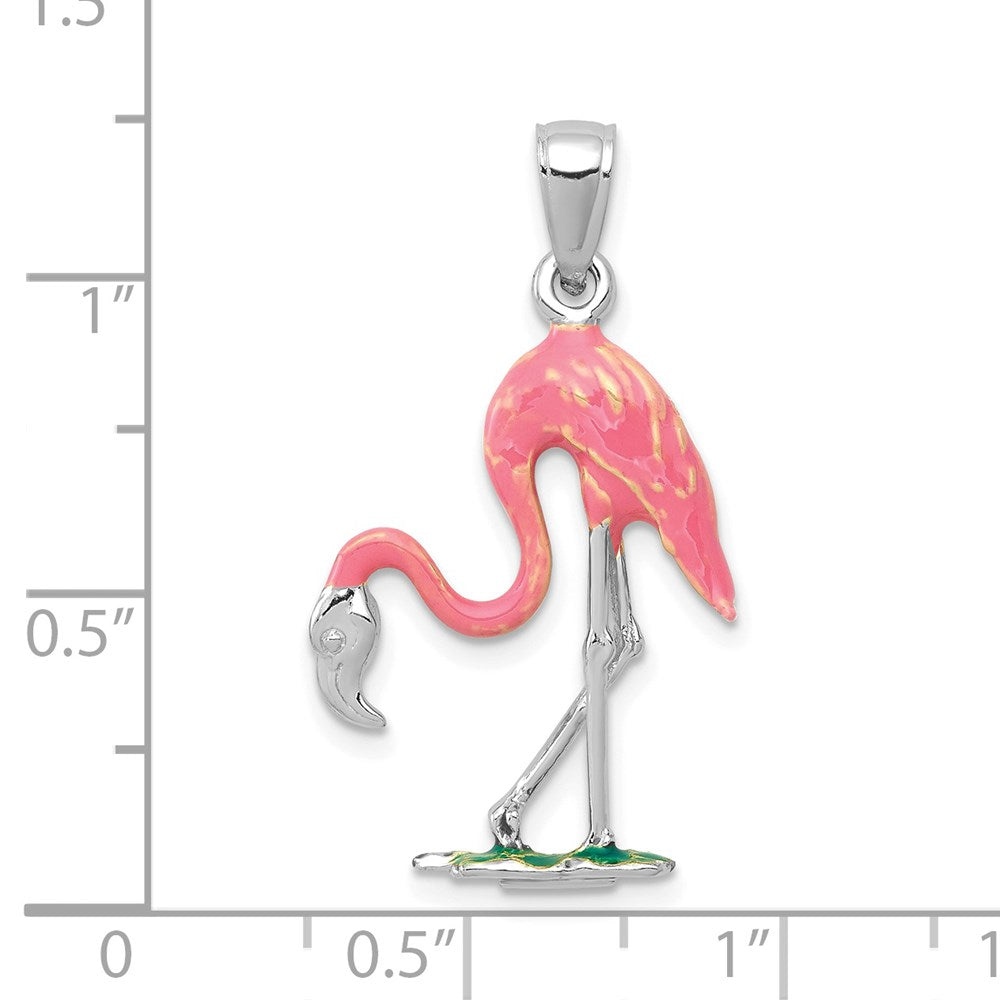 14K Weißgold emaillierter 3-D-Flamingo-Anhänger in Pink