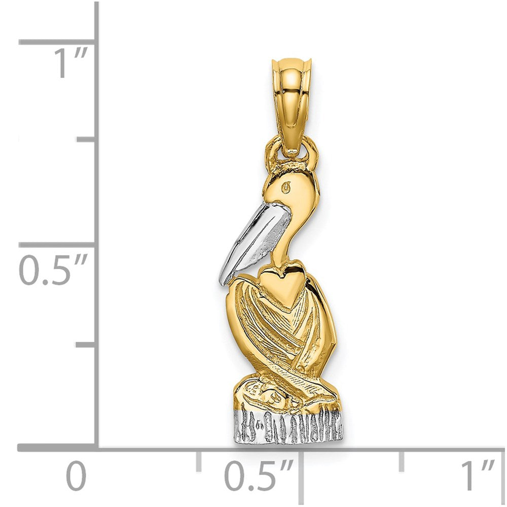 14K Gelb & Rhodium und Pelican Standing Charm