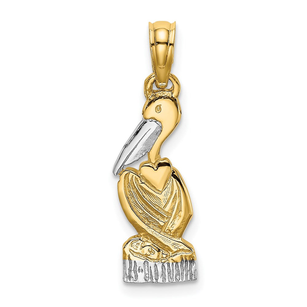 14K Gelb & Rhodium und Pelican Standing Charm