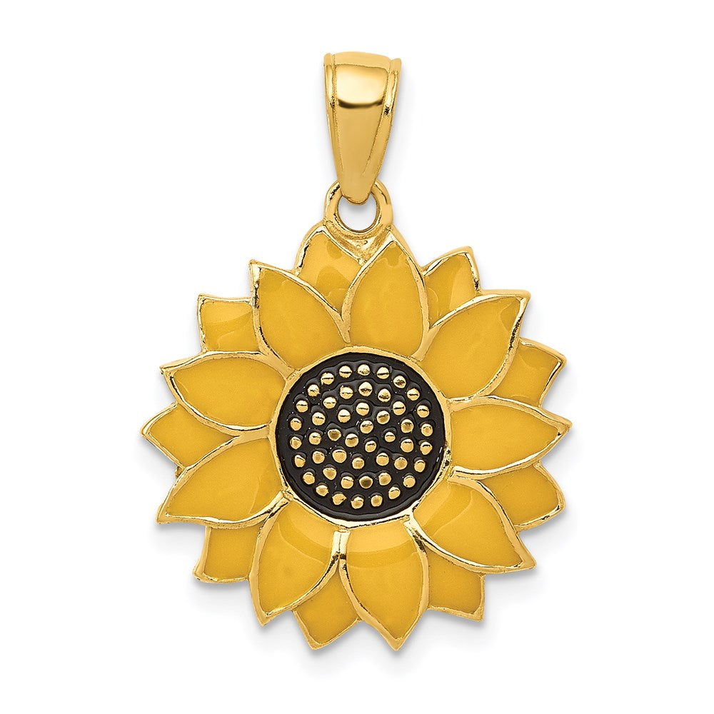 14K Gelbgold Anhänger Sonnenblume, gelb emailliert