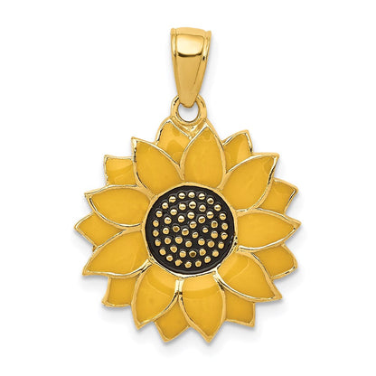14K Gelbgold Anhänger Sonnenblume, gelb emailliert