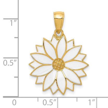 14K Gelbgold Anhänger mit emaillierter weißer Gänseblümchen-Blüte
