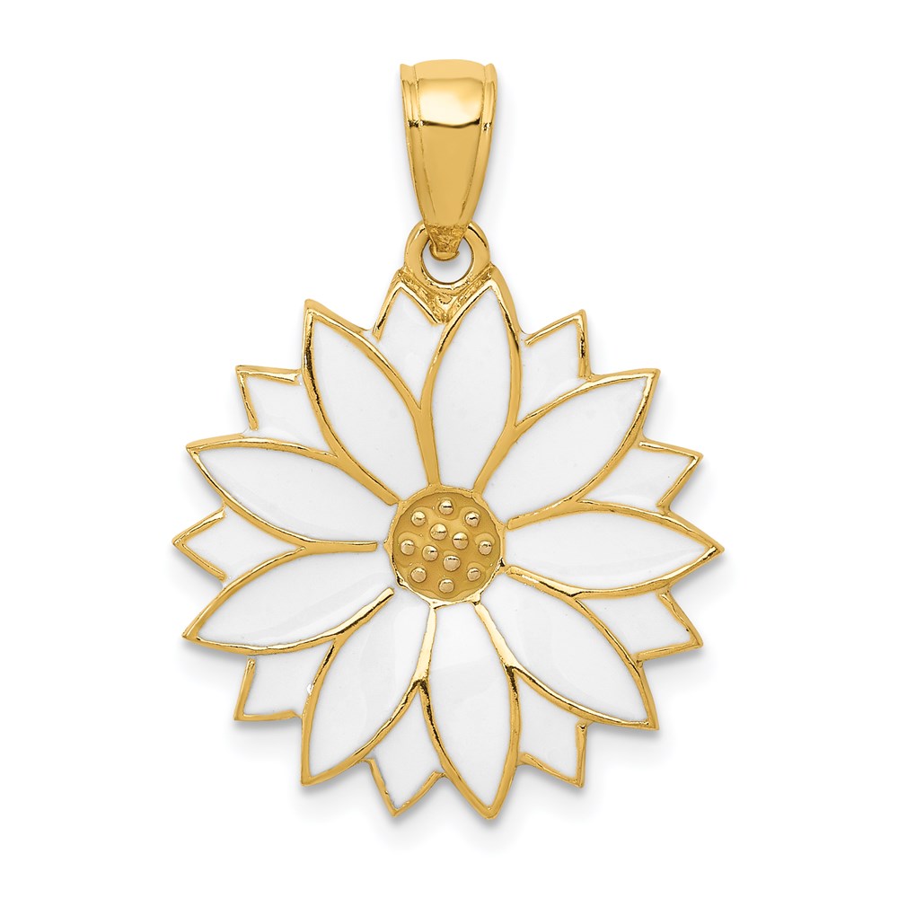 14K Gelbgold Anhänger mit emaillierter weißer Gänseblümchen-Blüte