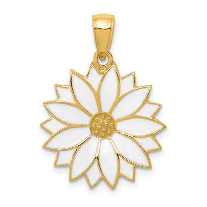 14K Gelbgold Anhänger mit emaillierter weißer Gänseblümchen-Blüte