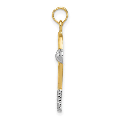 14K Gelb & Rhodium mit Rhodium Poliert Tennis Schläger Anhänger
