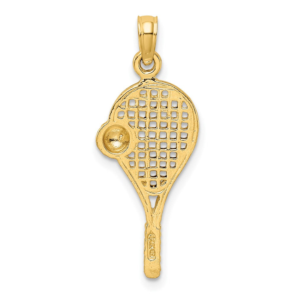 14K Gelb & Rhodium mit Rhodium Poliert Tennis Schläger Anhänger