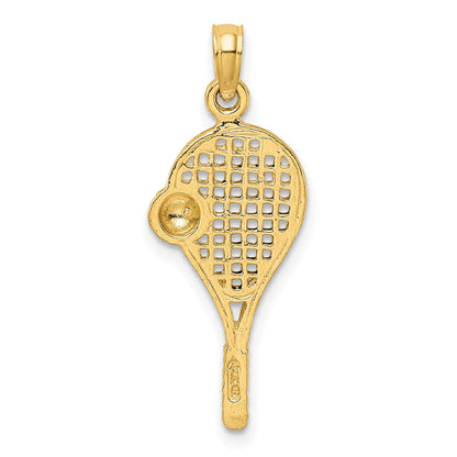 14K Gelb & Rhodium mit Rhodium Poliert Tennis Schläger Anhänger